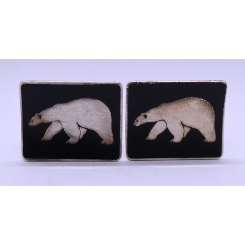 40 - Danish silver polar bear cufflinks together with Wedgwood Anchor cufflinks and a silver stone set ri... 