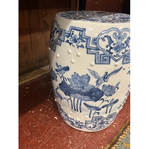 442 - Blue an white ceramic stool