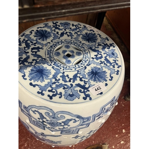 442 - Blue an white ceramic stool