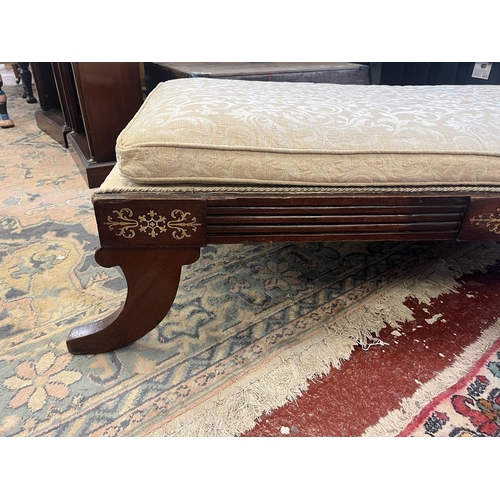 495 - Regency brass inlaid chaise lounge - Approx L: 178cm W: 70cm H: 83cm