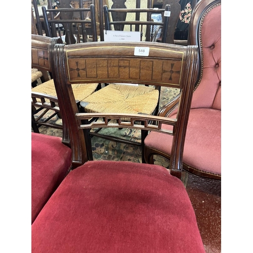 518 - Set of 6 antique brass inlaid bar back chairs