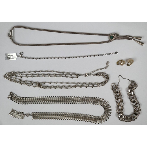 103 - Collection of silver jewellery: 3 necklaces, 2 bracelets & a pair of earrings