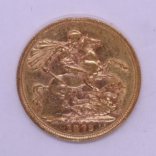 113 - Young head Queen Victoria gold full sovereign dated 1872