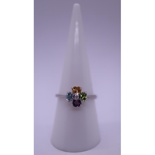 14 - Silver semi precious stone set ring - Size N