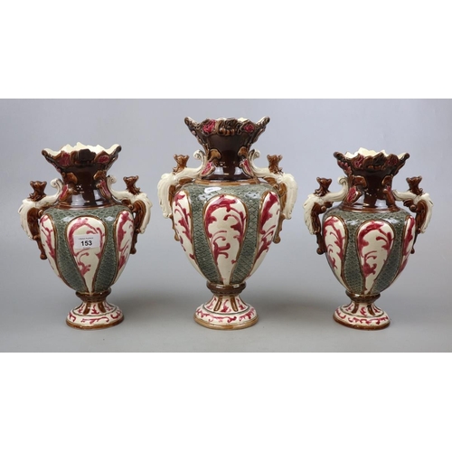 153 - Set of 3 2-handled vases