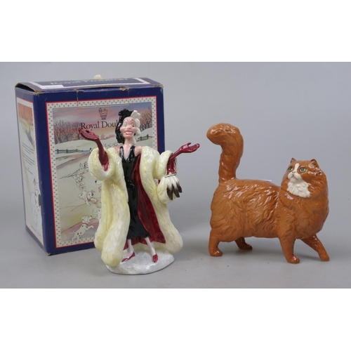 154 - Royal Doulton Disney Cruella de Vil together with a Royal Doulton cat