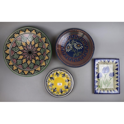 176 - Collection of colourful pottery chargers