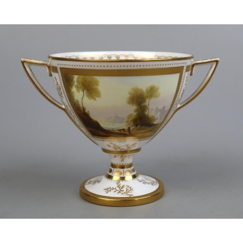 181 - Harry Davies Royal Worcester Kylix form (Greek) cup. Signed LR W Davies. Factory marks and dots 1915... 