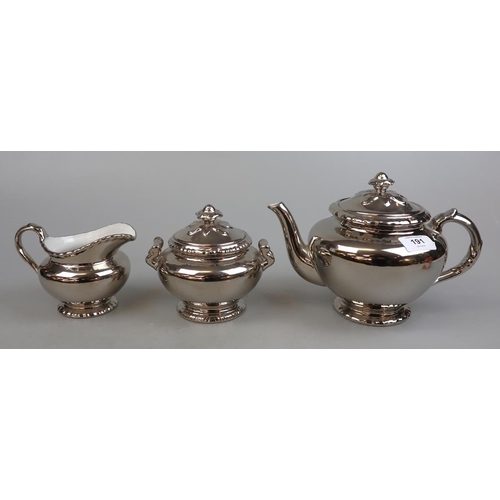 191 - Royal Worcester silver glazed porcelain teapot, sugar bowl & milk jug