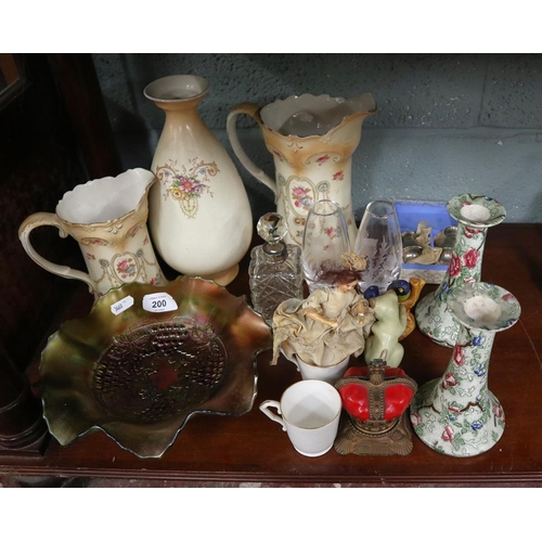 200 - Collection of ceramics to include Devon ware & carnival glass