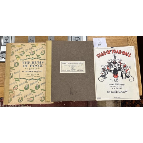 230 - 3 music sheet books - Toad of Toad Hall, Teddy Bear & other songs & The Hums of Pooh