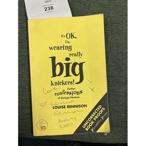 238 - Signed proof L/E It's OK, I'm wearing really big knickers by Louise Rennison