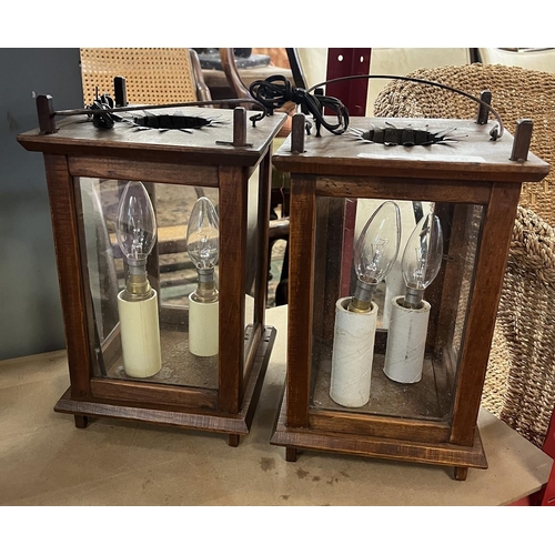 276 - Pair of vintage wooden hanging lanterns