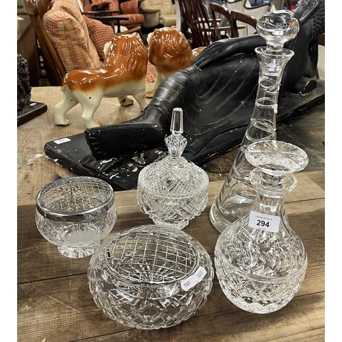 294 - Collection of cut glass to include 2 decanters