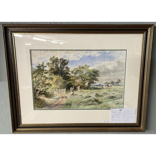 307 - Watercolour of haymaking by R Gallon - IS 53cm x 34cm