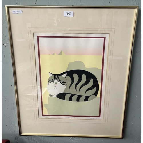 308 - Joan Freestone signed and framed L/E print of a cat with Chelsea Fine Art mark - IS 32cm x 42cm