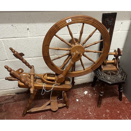 348 - Spinning wheel together with a carved spinning chair