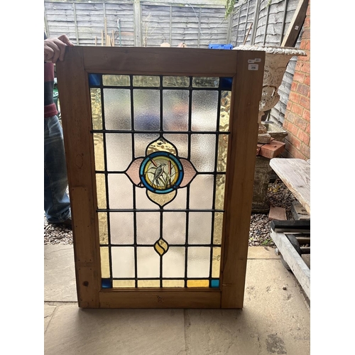 356 - Large stained glass window featuring bird with reeds - Approx 79cm x 114cm