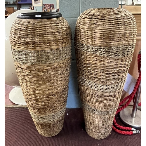 368 - 2 large terracotta and wicker urns - Approx H: 120cm