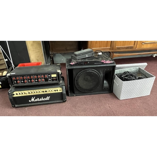 369 - Good collection of audio equipment to include Marshall amplifier, speaker etc.