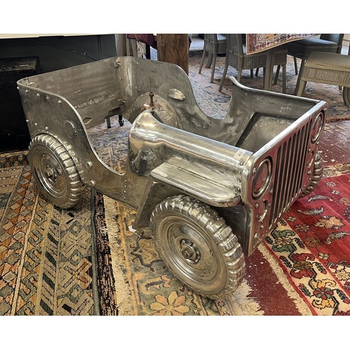 417 - Large metal chromed model of a US Willies Jeep - Approx L: 121cm W: 72cm H: 60cm