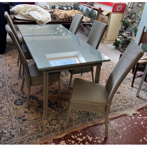 435 - Lloyd Loom glass topped table with 5 chairs - Approx L: 180cm W: 90cm H: 76cm