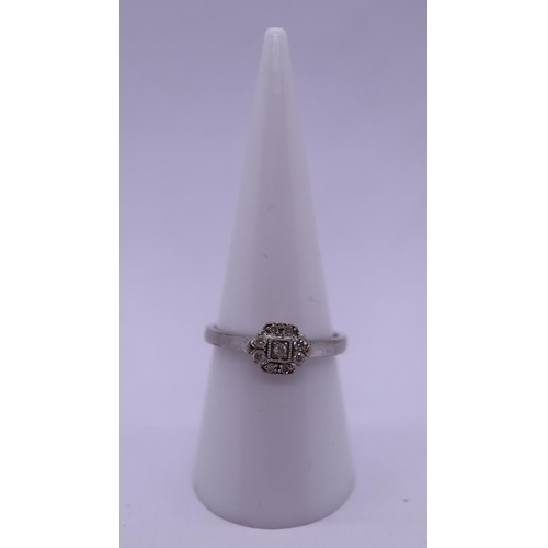 44 - White 9ct gold Art Deco style diamond ring - size O