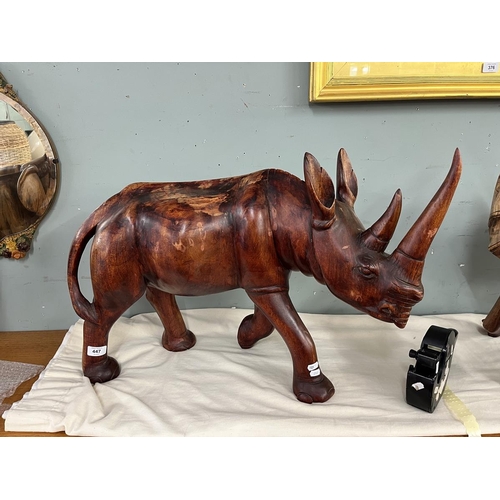 447 - Large heavy wooden rhino - Approx H: 47cm