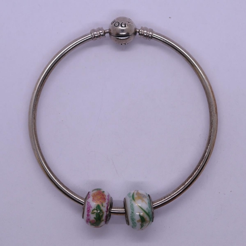 45 - Pandora silver bangle with 2 charms