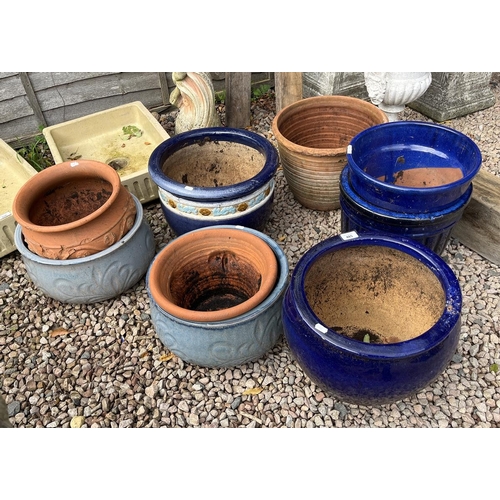 485 - Collection of glazed and terracotta plant pots