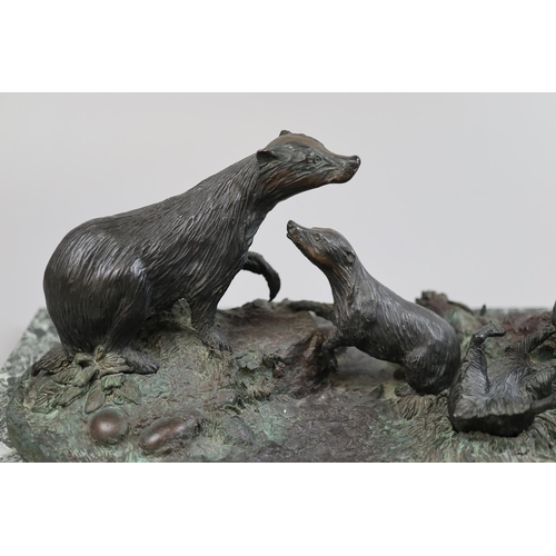 127 - Unique bronze sculpture of Family of Badgers by Annette Yarrow with COA - Approx L: 51cm D: 25cm H:1... 