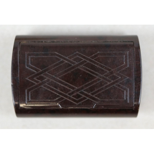 130 - Russian Karelian Burr wood cigarette case plus snuff boxes, in wood, brass and bakelite