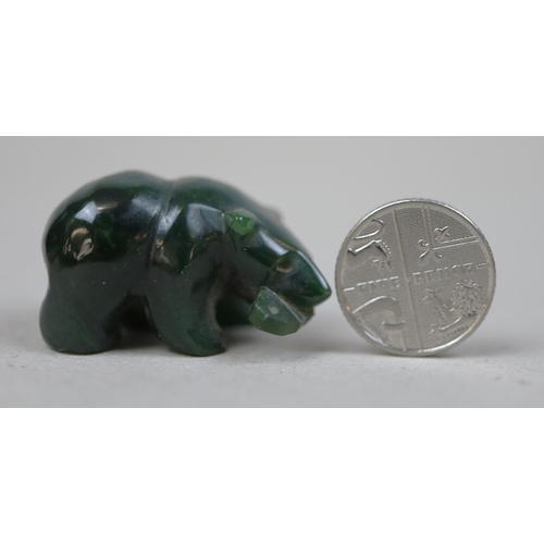 135 - Canadian First Nations Green Jade carvings of an Eagle and a Bear, plus a Chinese Jade purse string ... 