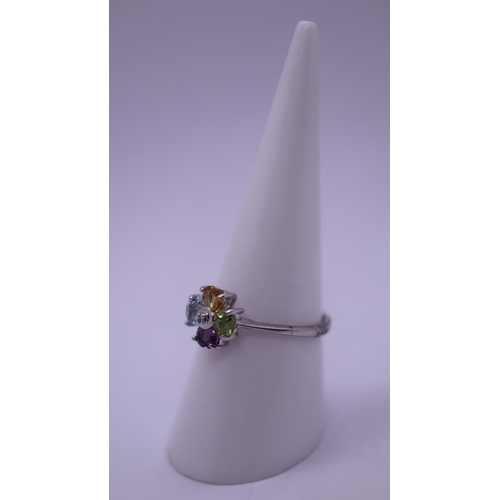 14 - Silver semi precious stone set ring - Size N