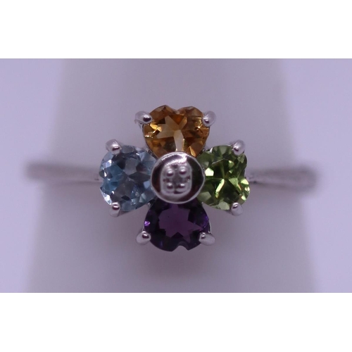 14 - Silver semi precious stone set ring - Size N