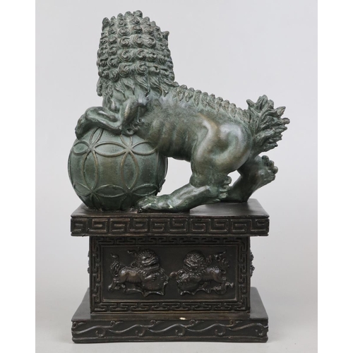 156 - Dog of Foo with ball on plinth - Approx H: 30cm