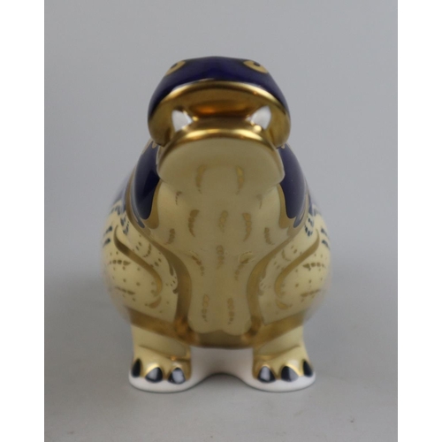 170 - Royal Crown Derby Hippopotamus with gold stopper in original box - Approx L: 28cm