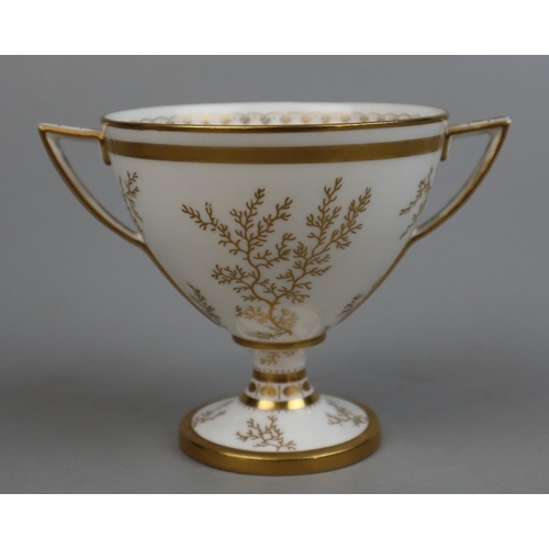 181 - Harry Davies Royal Worcester Kylix form (Greek) cup. Signed LR W Davies. Factory marks and dots 1915... 