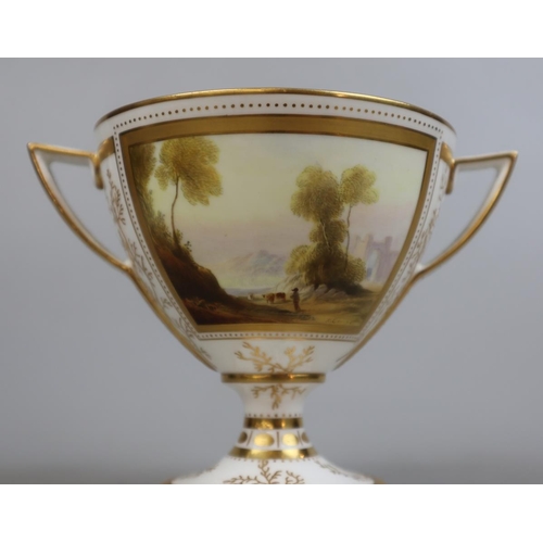 181 - Harry Davies Royal Worcester Kylix form (Greek) cup. Signed LR W Davies. Factory marks and dots 1915... 