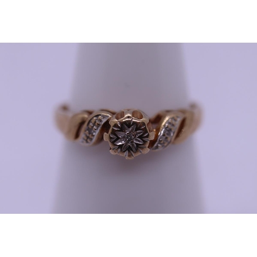 19 - 9ct gold diamond solitaire ring - Size M