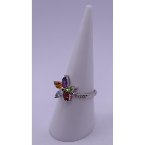 20 - Silver semi precious stone set ring - Size O