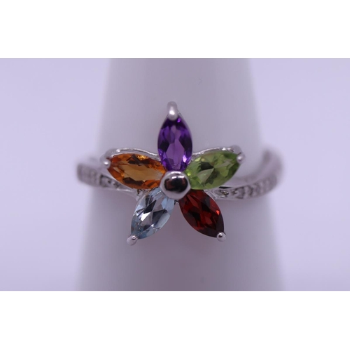 20 - Silver semi precious stone set ring - Size O