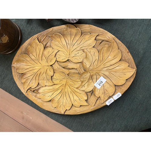 215 - 2 decorative leaf trays together with a biscuit barrel