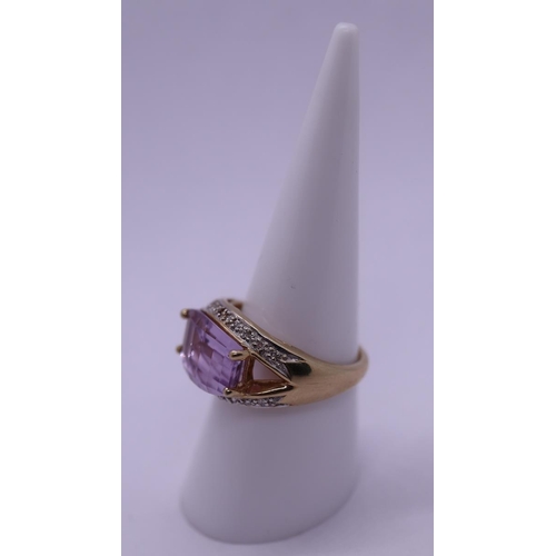 30 - 9ct gold amethyst & diamond set ring - Size O