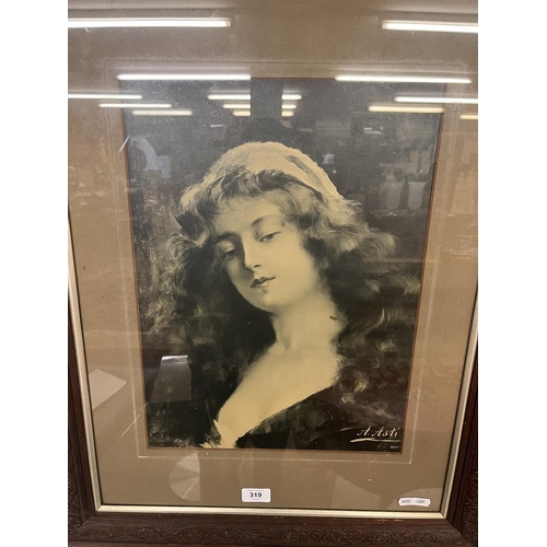 319 - Framed print of a lady - IS 32cm x 43cm