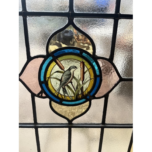 356 - Large stained glass window featuring bird with reeds - Approx 79cm x 114cm