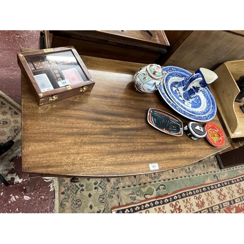 384 - Antique mahogany side table with integrated drawer - Approx W: 91cm D: 51cm H: 75cm