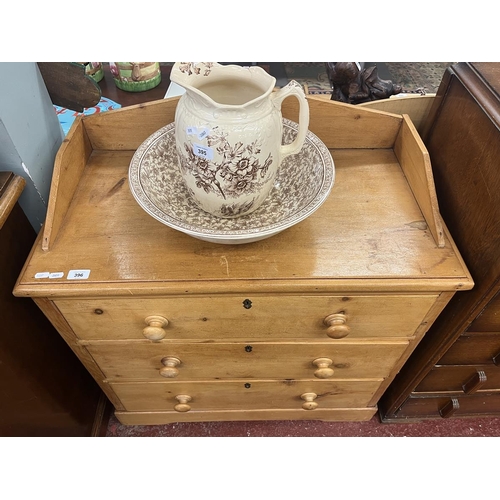 396 - Pine chest of drawers with gallaried top - Approx W: 85cm D: 44cm H: 98cm