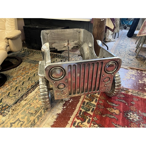 417 - Large metal chromed model of a US Willies Jeep - Approx L: 121cm W: 72cm H: 60cm