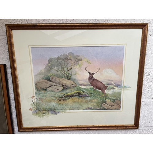 430 - Pastel of a horse signed Dennis together with a watercolour of a stag